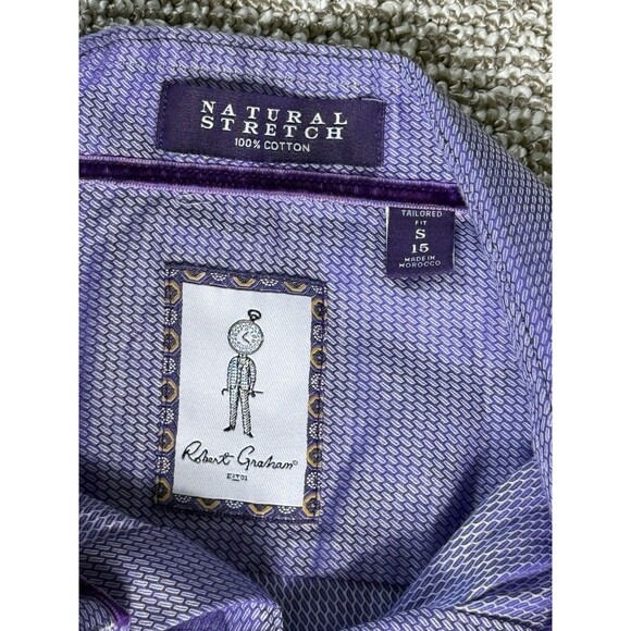 Robert Graham Dress Shirt Men’s 15 33/33 S Tailored Fit Purple Geometric - Picture 3 of 8